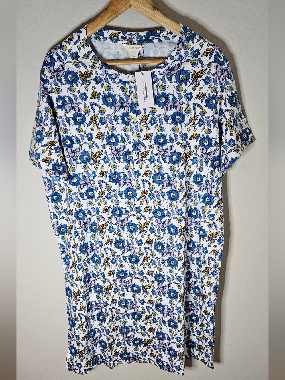 Vera Bradley Henley Night Dress Yellow Blue Cotton Knit Women's XS NWT